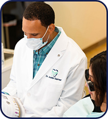 Doctor Garner showing a paper to a patient